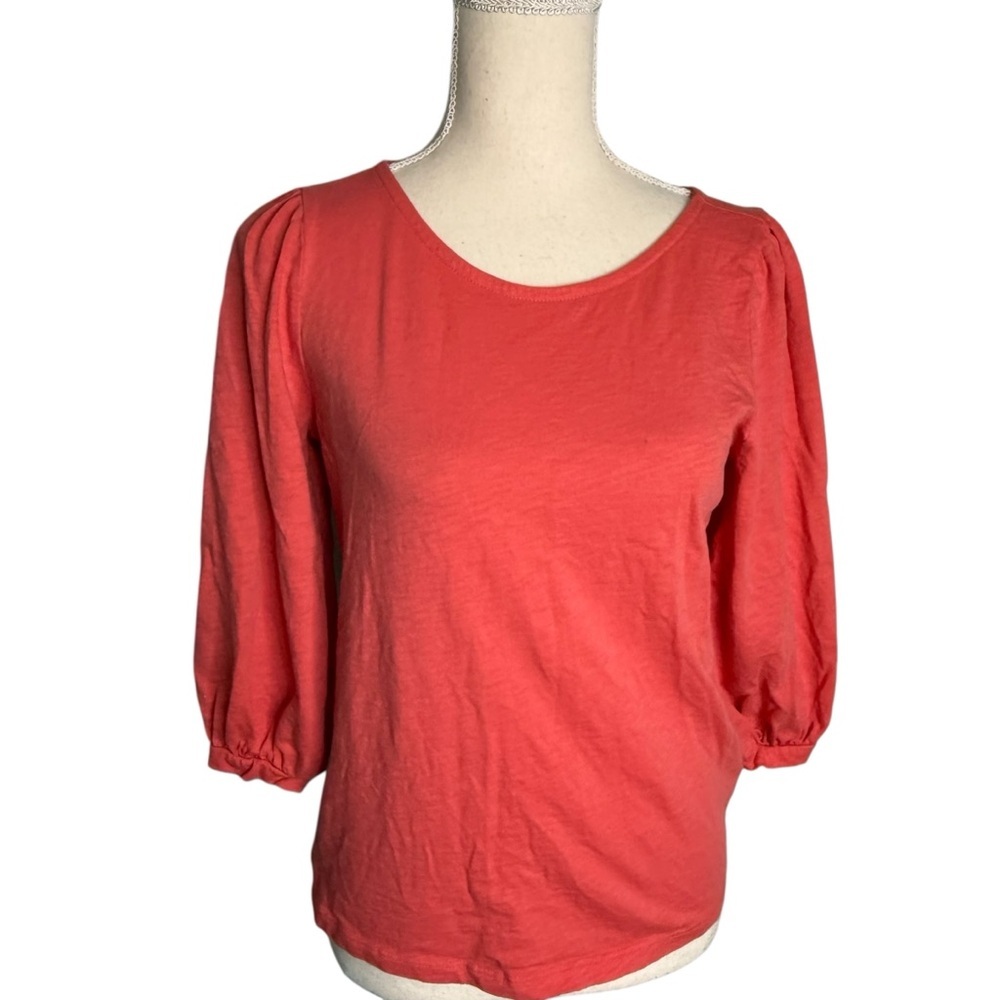 Soft Surroundings Coral Pink Puff Sleeve Cotton Knit Top Petite Small 3FW34